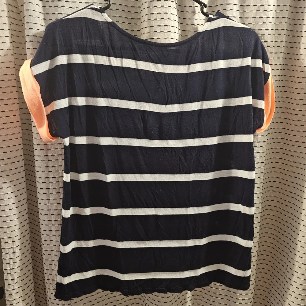 Papermoon Navy and White Striped Tee with Orange Accents - Picture 4 of 5